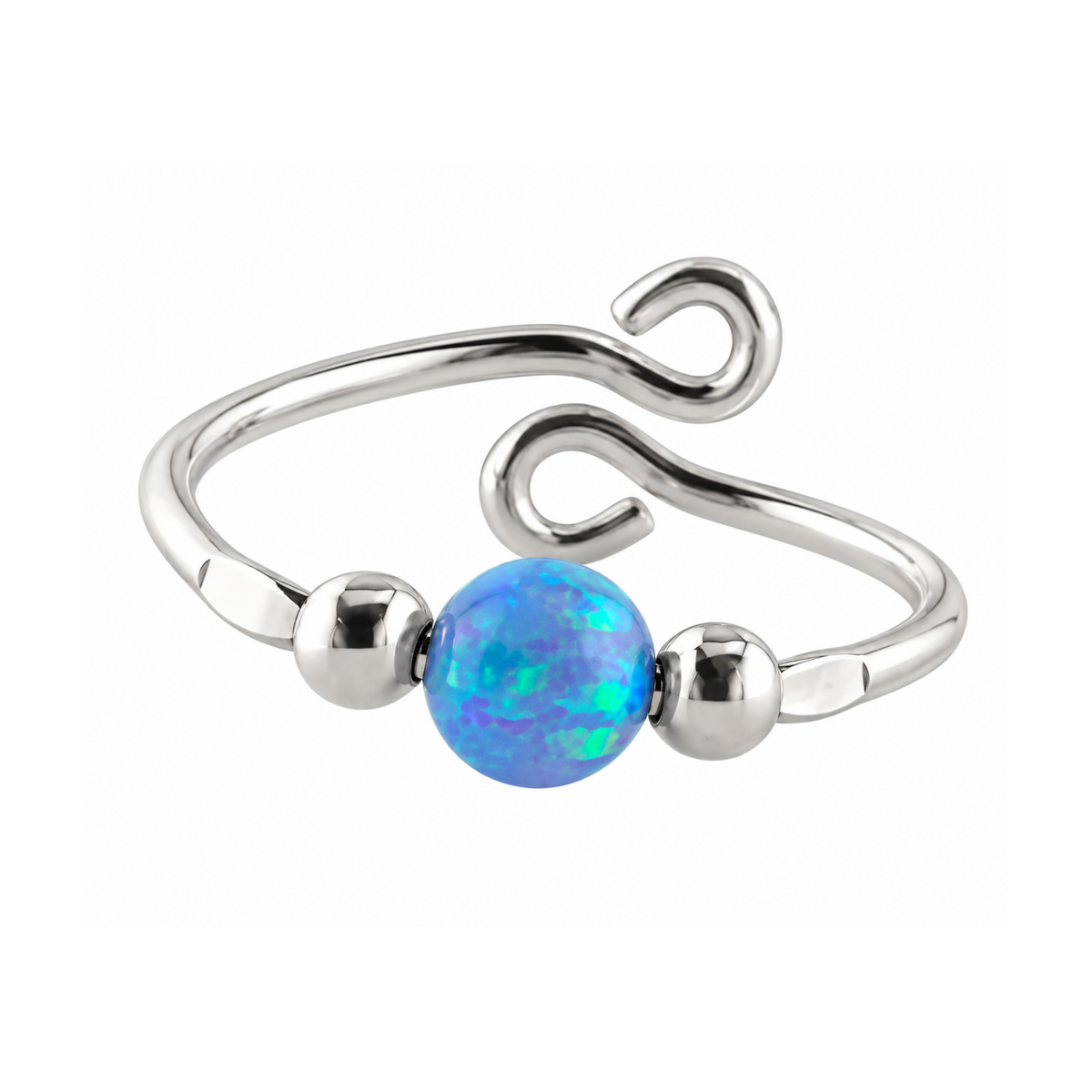 Blue Opal Bead - Sterling Silver Adjustable Toe Ring - TRA82 SS