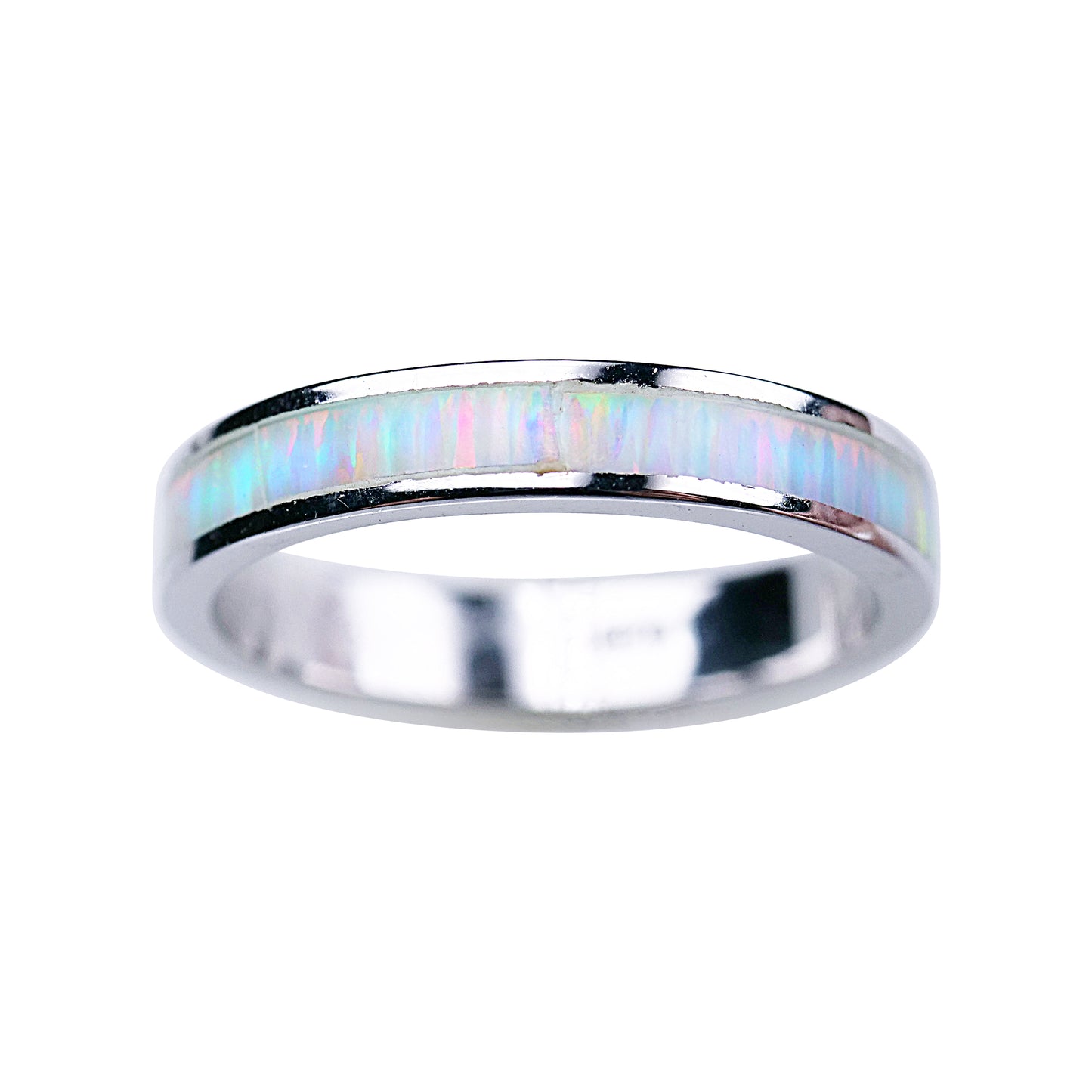 4mm White Opal Channel - Sterling Silver Thumb Ring - TH69-W SS
