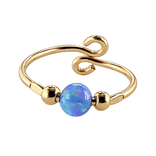 Blue Opal Bead - Gold Filled Adjustable Toe Ring - TRA82 GF