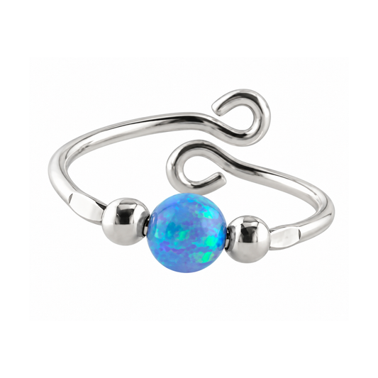 Blue Opal Bead - Sterling Silver Adjustable Toe Ring - TRA82 SS