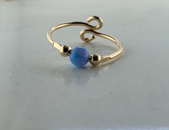 Blue Opal Bead - Gold Filled Adjustable Toe Ring - TRA82 GF