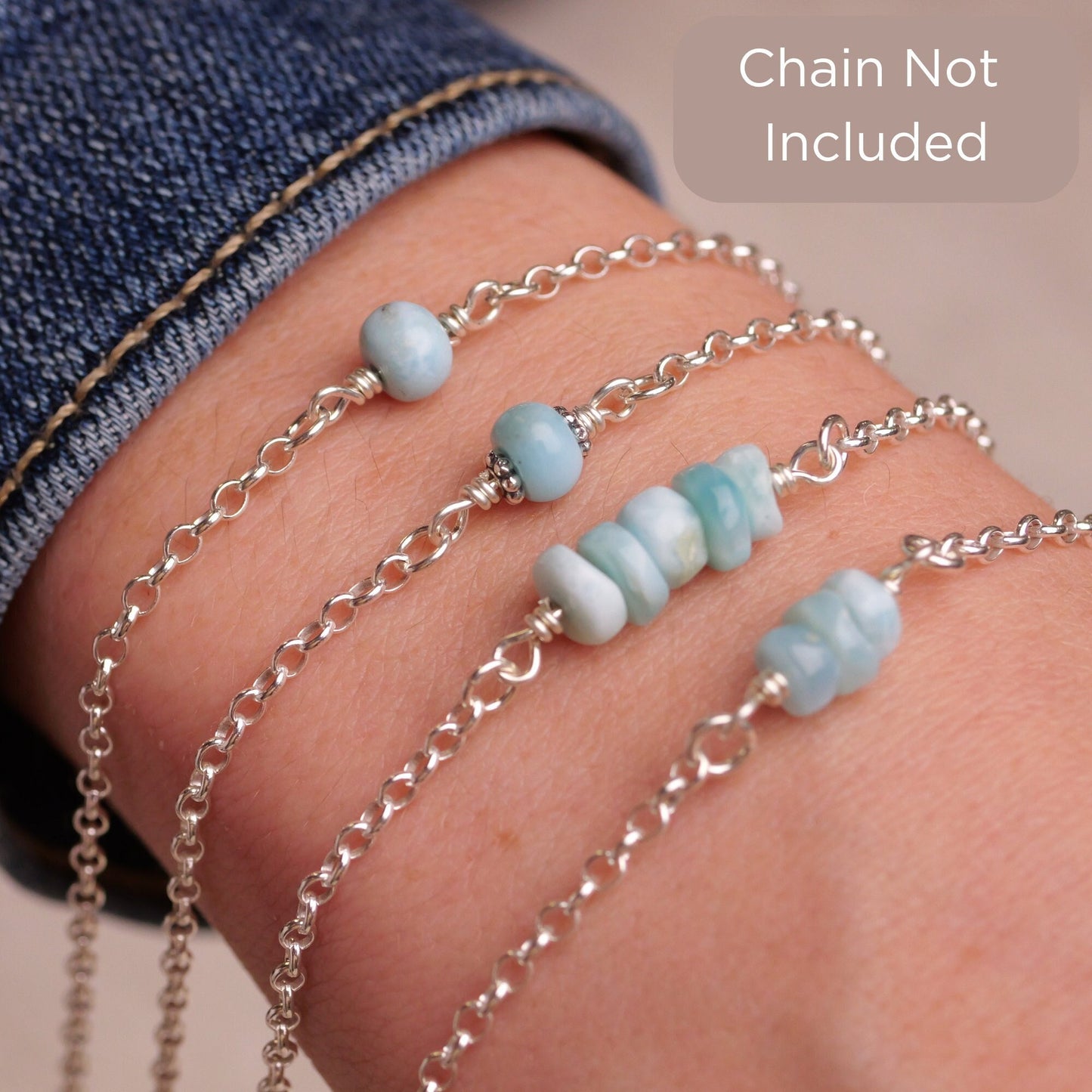 Genuine Larimar Permanent Jewelry Connector Charms